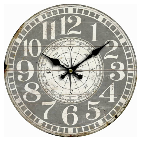 Dřevěné nástěnné hodiny Vintage compass, pr. 34 cm
