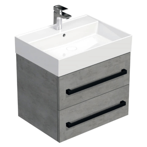 Koupelnová skříňka s černou úchytkou a umyvadlem SAT Cube Way 60x71x46 cm beton mat CUBE46C603BE