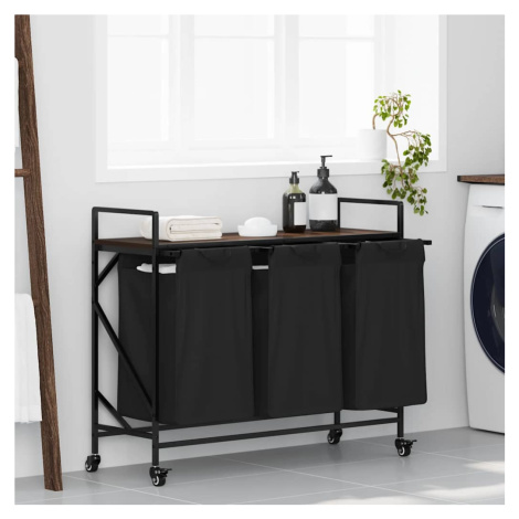 vidaXL Koš na prádlo se 3 přihrádkami a kolečky hnědý dub