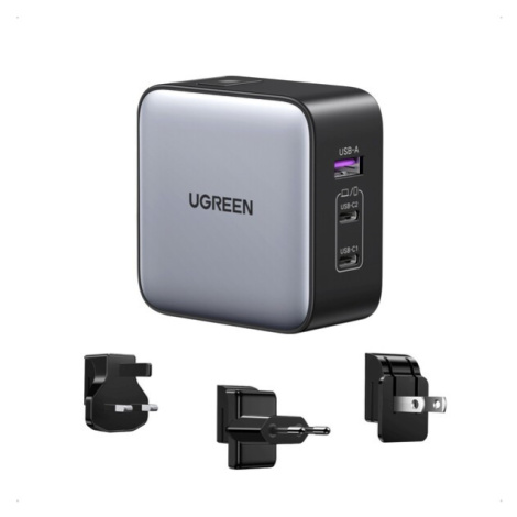 UGREEN 90409 USB-A+2*USB-C 65W GaN Tech Worldwide Cestovní rychlonabíječka Šedá