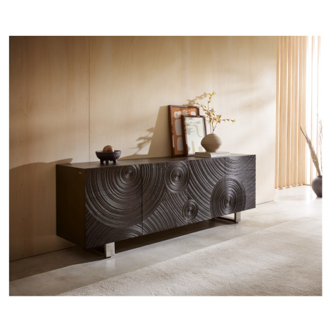 DELIFE Komoda Ashara 200 cm jasan tmavě hnědá 3D efekt 4 dvířka podnož nerezová ocel broušená