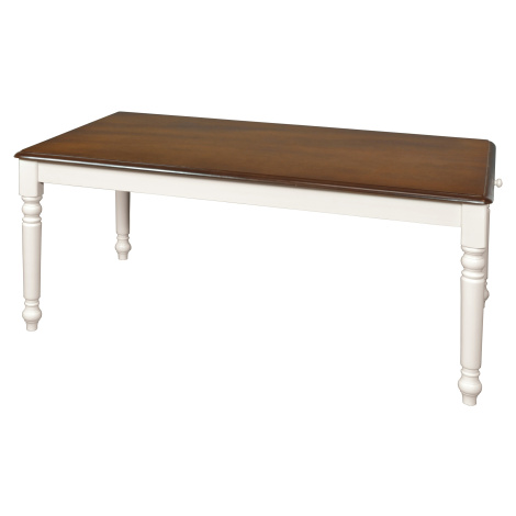 Estila Provence drevený stôl Felicita s hnedou povrchovou doskou a bielymi vyřezávanými nohami 1