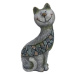 Kočka sedícís mozaikou polyresinová šedá 23,4cm