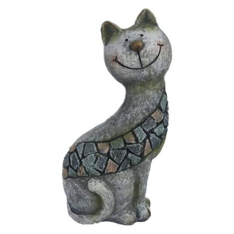 Kočka sedícís mozaikou polyresinová šedá 23,4cm Morex
