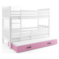 BMS Dětská patrová postel s přistýlkou CARINO 3 | 80 x 190 cm Barva: bílá / růžová