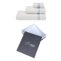 Soft Cotton - Dárková sada ručníků a osušky Chaine, 3 ks, bílá-modrá výšivka