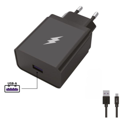 WG - Síťová nabíječka 1x USB-A 22, 5W, SuperCharge, 5V-9V-12V, + kabel USB-A na Type-C (5A), čer Winner Group