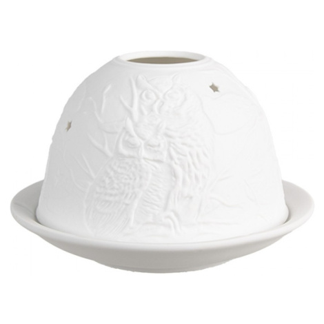 Bílý porcelánový svícen na čajovou svíčku se sovami ve větvích stromů – 12x8 cm Clayre & Eef