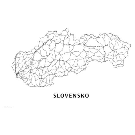 Mapa Slovensko black & white, 40 × 26.7 cm