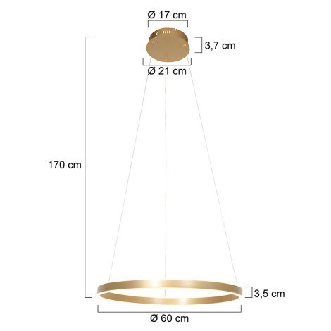 Steinhauer LED závěsné světlo Ringlux, Ø60cm, 2 zdroje, zlatá Steinhauer BV