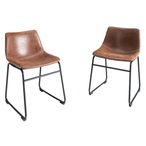 Estila Stylová vintage hnědá kožená jídelní židle Dingo s texturovaným povrchem a černou kovovou