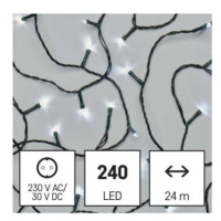 LED vánoční řetěz, 24 m, venkovní i vnitřní, studená bílá, časovač