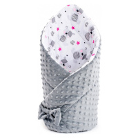 NEW BABY - Oboustranná zavinovačka z Minky 75x75 cm teddy šedá hvězdičky růžové