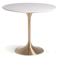 Estila Luxusní art deco kulatý jídelní stůl Rebecca s bílou mramorovou deskou a nohou ve zlaté b