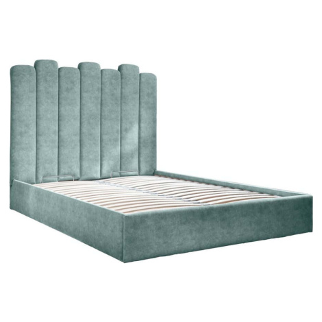 Tyrkysová čalouněná dvoulůžková postel s úložným prostorem s roštem 180x200 cm Dreamy Aurora – M Miuform