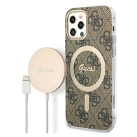 Kryt Guess Case + Charger Set iPhone 12/12 Pro brown hard case 4G Print MagSafe (GUBPP12MH4EACSW