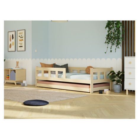 Benlemi Dřevěná jednolůžková postel FENCE 4v1 se zábranou a přistýlkou Zvolte barvu: Námořnická 