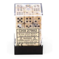 Chessex Sada 6-stěnných kostek 12mm - Slonovinové mramorované s černými tečkami (36x)