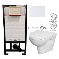DEANTE Podomítkový rám, pro závěsné WC mísy + SLIM tlačítko bílé + WC CERSANIT CLEANON PARVA + S