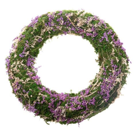 Mechový věnec se sušenými kvítky, fialová, 30 x 7 cm