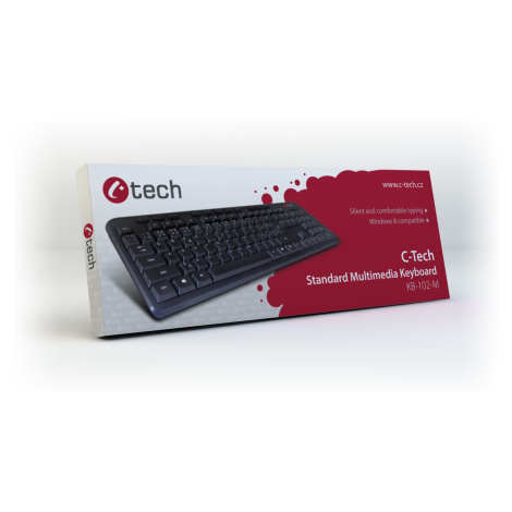 Klávesnice C-TECH KB-102M USB slim black multimediální, CZ/SK