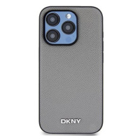 DKNY PU Leather Silver Metal Logo Magsafe Zadní Kryt pro iPhone 15 Pro Grey