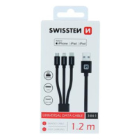 Datový kabel Swissten Textile 3in1, MFi, 1,2m, černý