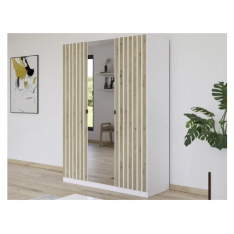 Šatní skříň se zrcadlem Genua, 136 cm, bílá/dub artisan Asko