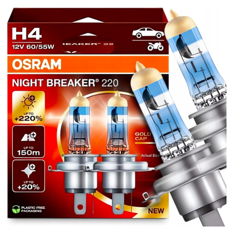 Žárovky Osram Night Breaker 220% H4 Silné Bílé Světlo 60/55W Sada 2KS