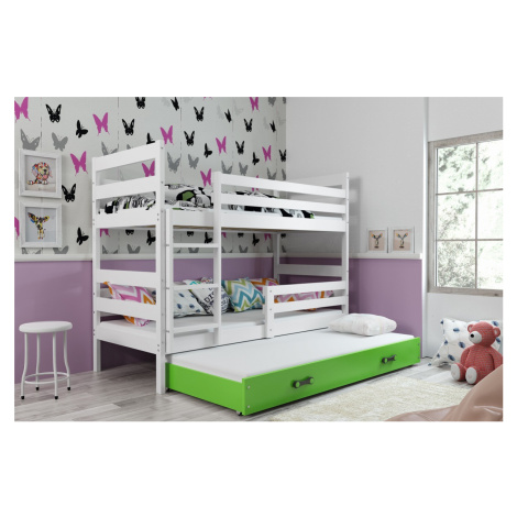 BMS Dětská patrová postel s přistýlkou Eryk 3 | bílá Barva: bílá / zelená, Rozměr: 160 x 80 cm