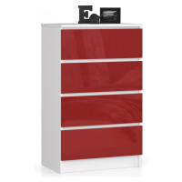 Ak furniture Komoda Kuba 60 cm - 4 šuplíky bílá/červená
