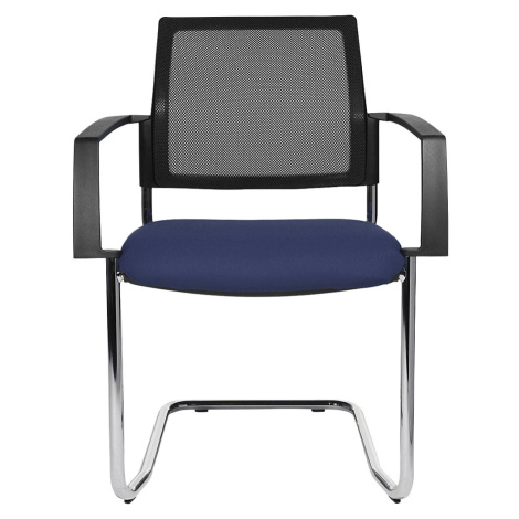 Topstar Síťovaná stohovací židle, křeslo na pružné podnoži, bal.j. 2 ks, modrý sedák, pochromova