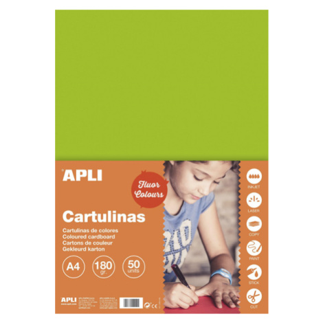 APLI sada barevných papírů, A4, 170 g, fluo-zelený - 50 ks