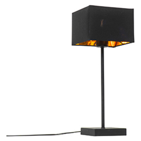 Moderní stolní lampa černá látka odstín černá se zlatem - VT 1 QAZQA