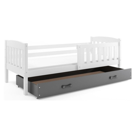 BMS Dětská postel KUBUŠ 1 s úložným prostorem| bílá Barva: bílá / šedá, Rozměr: 190 x 80 cm