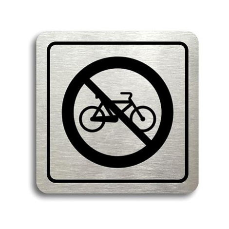 Accept Piktogram "zákaz jízdy na bicyklu" (80 × 80 mm) (stříbrná tabulka - černý tisk)