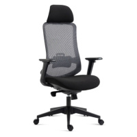 Kancelářská židle, černý plast, černá látka, 4D područky, kolečka pro tvrdé povrchy, houpací mec