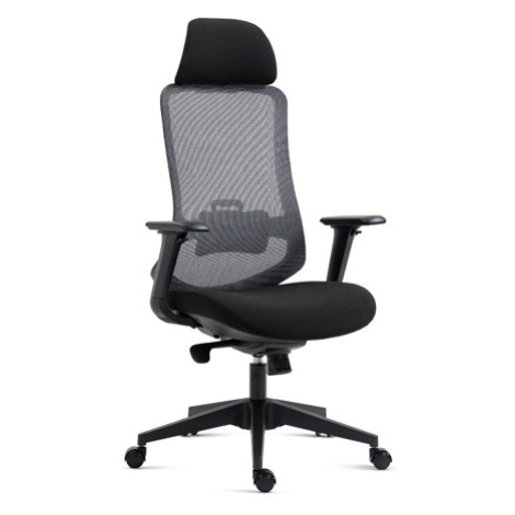 Kancelářská židle, černý plast, černá látka, 4D područky, kolečka pro tvrdé povrchy, houpací mec Autronic