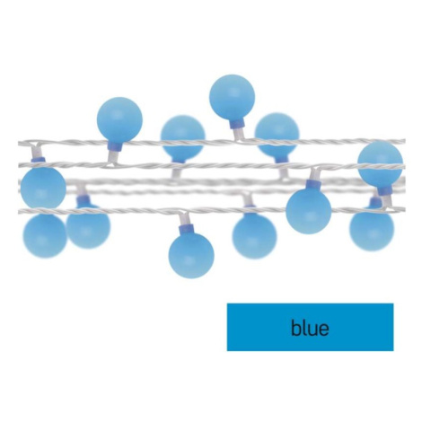 LED světelný cherry řetěz – kuličky 2,5 cm, 4 m, venkovní i vnitřní, modrá, časovač EMOS