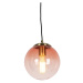 Art deco závěsná lampa mosaz s růžovým sklem 20 cm - Pallon