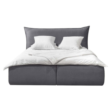 Tmavě šedá čalouněná dvoulůžková postel s úložným prostorem s roštem 160x200 cm Jade – Bobochic  Bobochic Paris