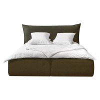 Tmavě zelená čalouněná dvoulůžková postel s úložným prostorem s roštem 160x200 cm Jade – Bobochi