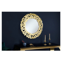 Estila Art deco závěsné zrcadlo Flovia kulatého tvaru se zlatým kovovým rámem vytvořeným z kulat
