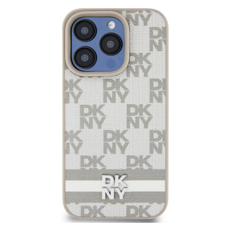 Zadní kryt DKNY PU Leather Checkered Pattern and Stripe pro Apple iPhone 15 Pro, béžová