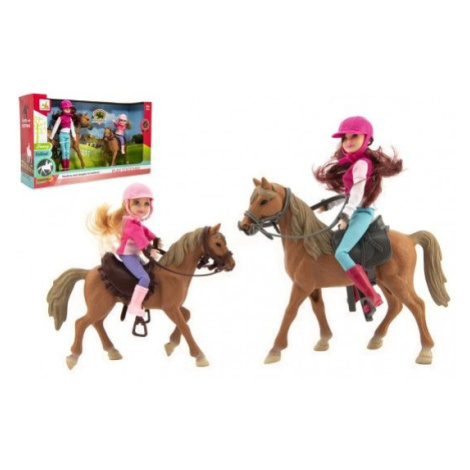 Kůň 2ks + panenka žokejka 2ks plast v krabici 44x26x12cm Teddies