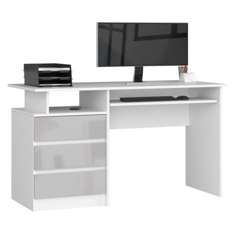 Ak furniture Volně stojící psací stůl CLP 135 cm bílý/šedý akryl vysoký lesk