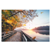 Fotografie Falling Autumn Leaves By The Lake, borchee, 40x26.7 cm