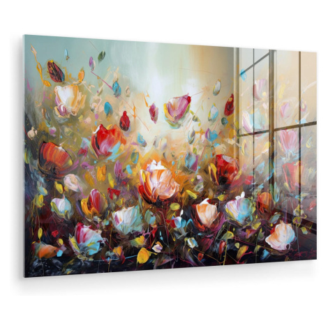 MuchoWow OBRAZ NA AKRYLOVÉM SKLE Květiny - Umění - Příroda - Olejomalba 60x40 cm