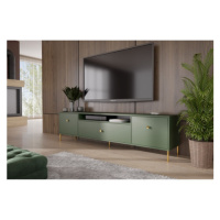 Televizní stolek RTV Mell 180 cm -  zlaté nohy Zelená
