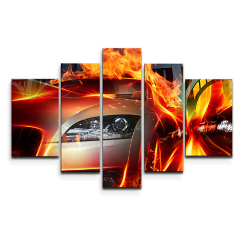 Obraz - 5-dílný Auto v plamenech - 125x90 cm